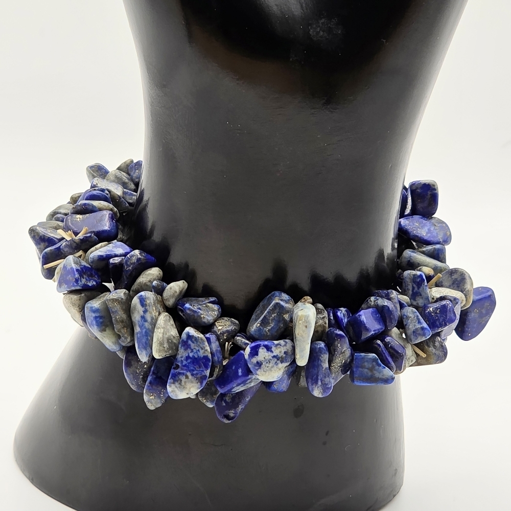 Lapis Lazuli Chip Bracelet– Statement Natural Stone, Blue In Color